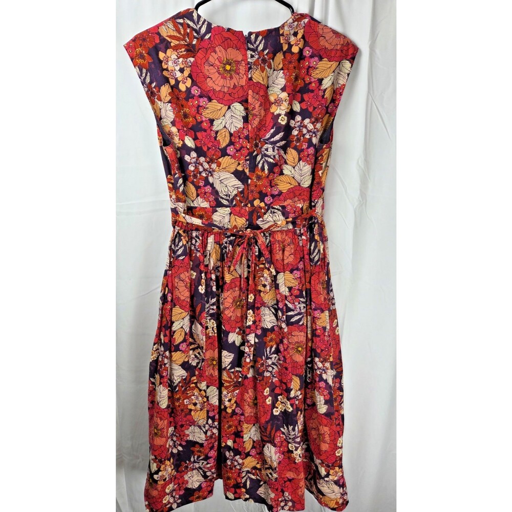 Garnet Hill Dress Womens 8 Floral 100% Cotton Fit Flare Waist Tie Midi - Picture 11 of 12